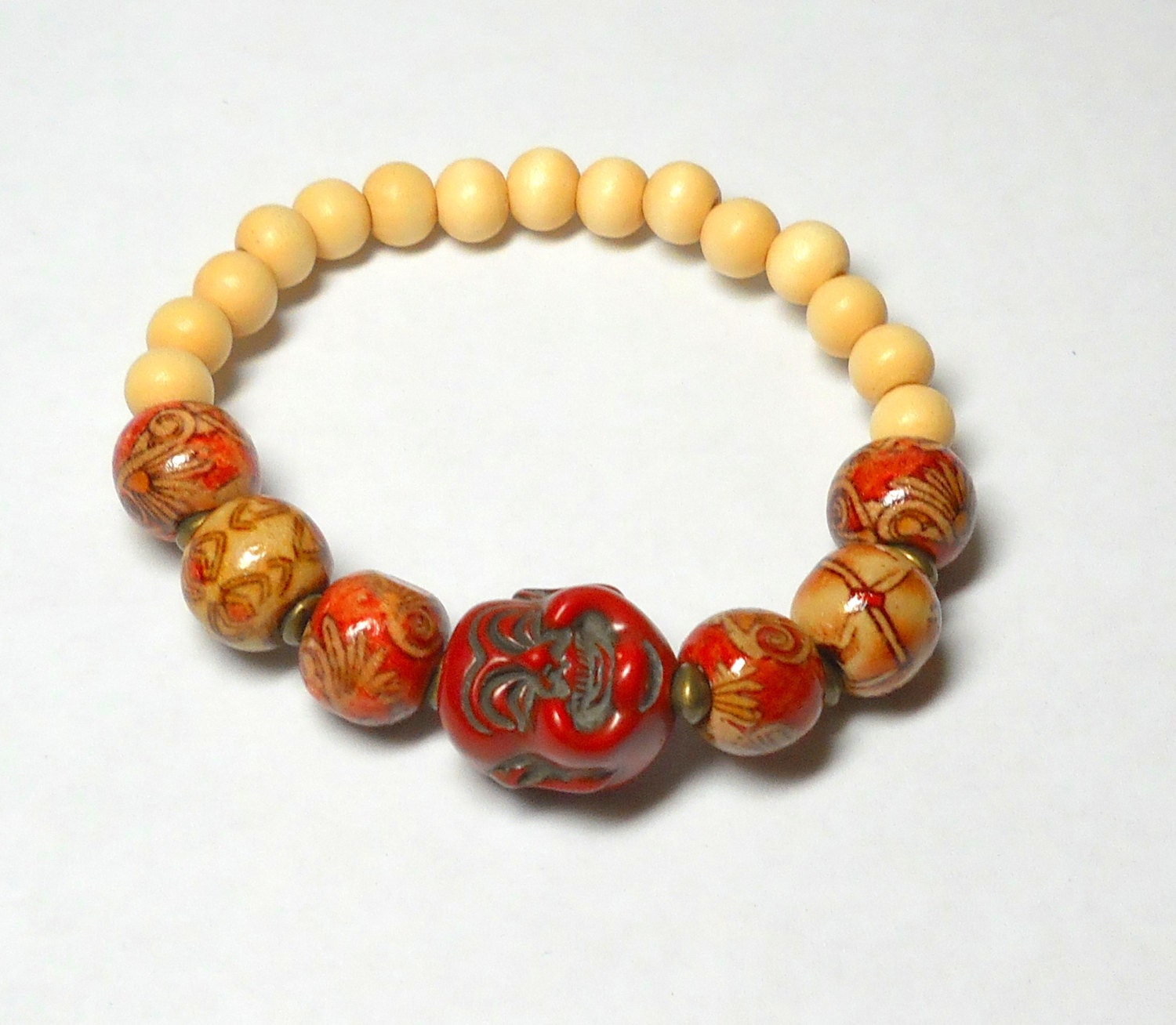 Wood bead stretch bracelet red buddha bracelet by BethExpressions