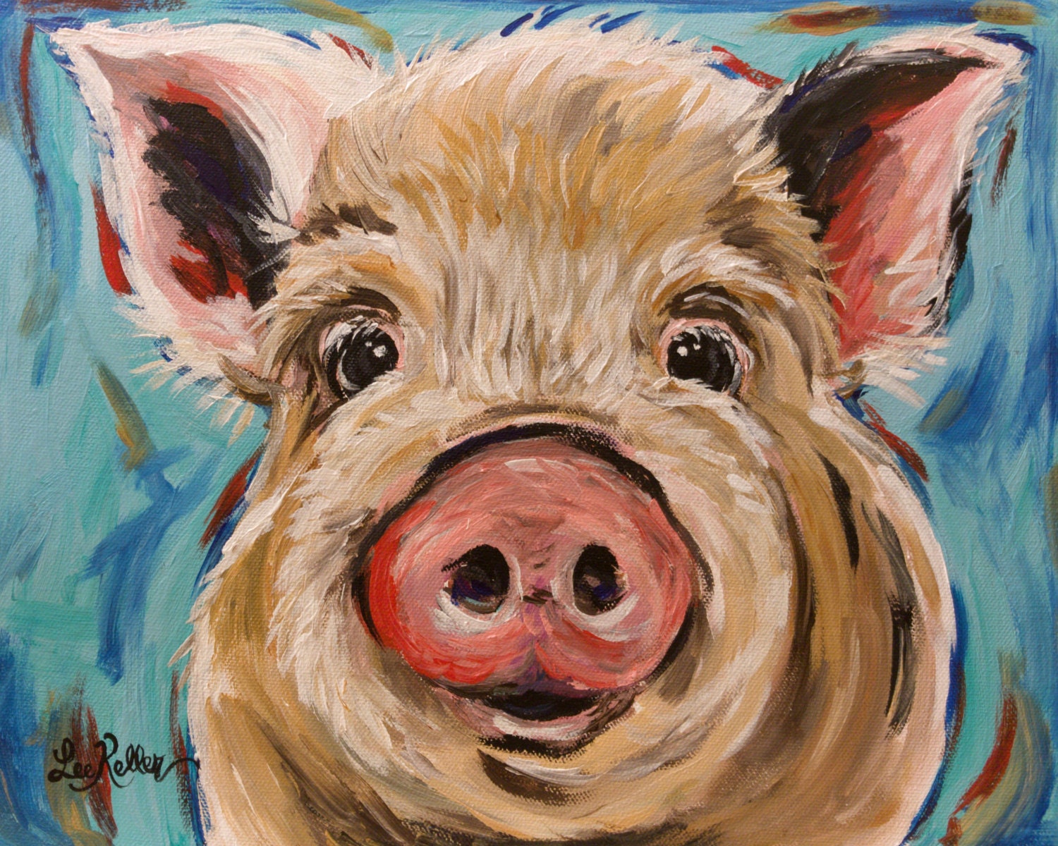 Pig art pig decor. Pig print from original Pig on canvas