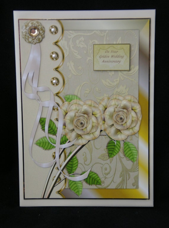 Beautiful Golden Wedding 50th Anniversary 3d Decoupage Card