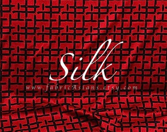 Red Silk Check fabric - achat tissu de soie rouge