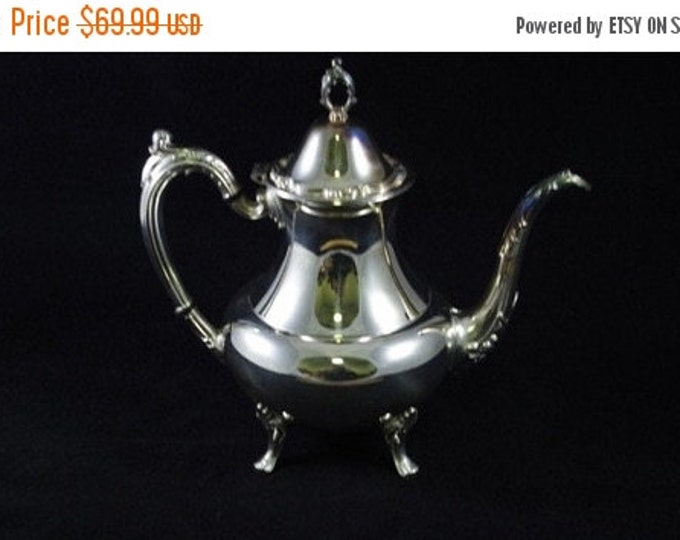 Storewide 25% Off SALE Vintage Oneida Footed Silver Plated Teapot Featuring Lovely Victorian Style Scrolling Design Trim