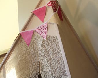 KidsTeepee, Lace and Canvas Kids Teepee, Kids play tent, Childs foldaway teepee, Wood poles