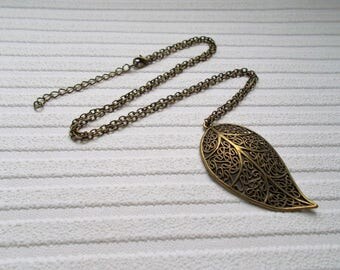 bronze leaf necklace long necklace bronze necklace leaf jewellery fashion jewellery leaf charm necklace gift for women bronze jewellery