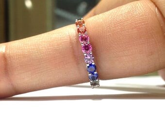 0.75 Carat Rainbow Sapphire Ring in 925 Sterling Silver
