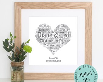 25th ANNIVERSARY GIFT - Word Art - Silver Anniversary - Printable - 25th Wedding Anniversary - 25 Year Anniversary - Personalised Gifts