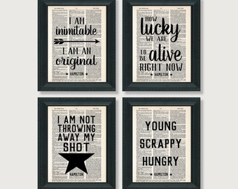 Hamilton Gift Pack - Four Hamilton Quotes - Dictionary Art Prints - Value Priced Gift for Hamilton Fans - Theater Lovers Gift