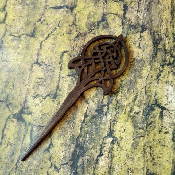 Celtic wooden hair pin from FolkTalesPl on Etsy Studio