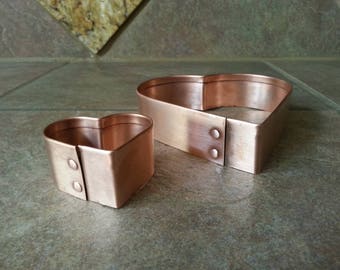 Beautiful Copper Heart Shaped Cookie Cutters, Copper Rivits, Too Pretty for the Drawer, Measure 5" and 2" Gorgeous Antique Satin Finish