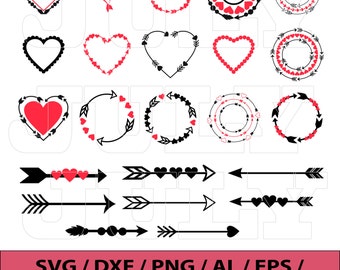 Heart SVG, Valentines Day Circle Monogram Frames, Heart Clipart, Valentine Heart svg Files, svg, dxf, eps, png, Heart Frames SVG
