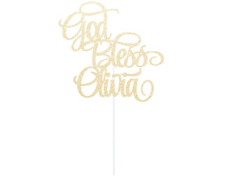 God Bless Cake Topper - Custom Baptism Cake Topper - Christening - First Communion - Glitter Cake Topper - Custom Topper