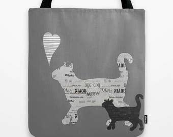 Cats Canvas Tote bag Personalized Color Small Medium Large Kitten Gift for cat lovers Beach Shopping Market School Birthday Woman Stylish