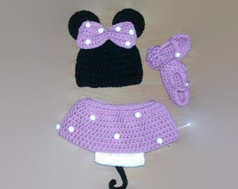 Minnie mouse costume - Infant baby prop pictures outfit - Crochet MInnie mouse - Baby crochet clothing set - Disney Prop Set - Babygirl set