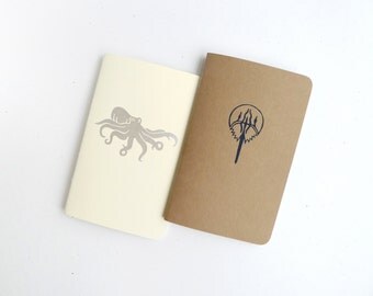 Ocean Jotter Pack / Octopus Journal Set / Nautical Notebook Pair / Plain or Graph Paper