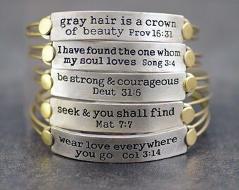 Bible Verse Bracelet, Inspirational Jewelry, Religious Gift, Christian Jewelry, Bible Jewelry, Message Bangle, Stackable, Graduation Gift