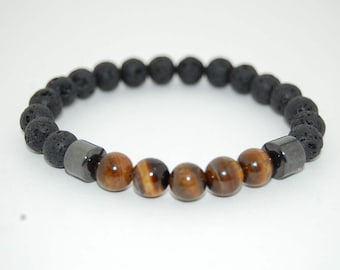 Lava Stone Bracelet,Tiger Eye Stone,Gemstone Bracelet,8mm Lava Stone Beads,Stretch Bracelet,Man,Mens Bracelet,Yoga Bracelet,Healing Stones