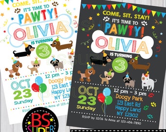 Puppy Party Invitation , Puppy Birthday Party , Puppy Party Invitation, Dog party, puppy birthday invitation
