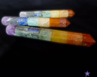XL Crystal CHAKRA WAND - Comprised of 7 Genuine Crystal/Minerals - Extra Large Size