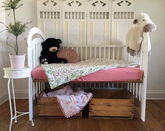 Baby girl flowery pink crib bedding set blanket pink lattice fitted sheet set girl nursery transition bed