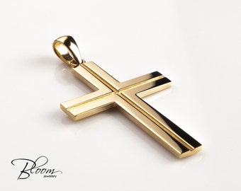 Mens Gold Cross Pendant 14K Solid Gold Cross Necklace Mens Cross Pendant Mens Cross Necklace