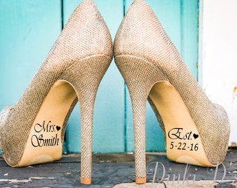 Name and Date Wedding Shoe Sticker Decals , Bride and Groom Wedding Decorations,Bridal Shoe Decal, Photography Prop