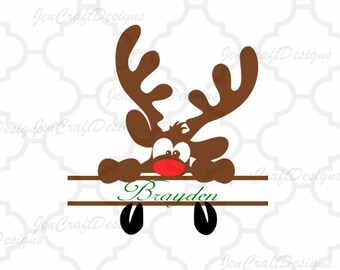 Rudolph Monogram Svg, Split Monogram Christmas Peeping Reindeer SVG,EPS Png Dxf,digital download files for Silhouette Cricut