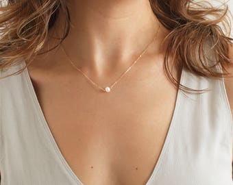 Tiny Freshwater Pearl Necklace, Gift for her,Minimal necklace,Small pearl,Pearl link,Delicate pearl gold necklace,choker/N118