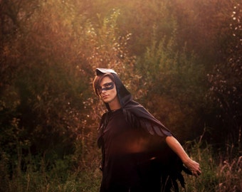Black Raven Cape with feathers, cloak