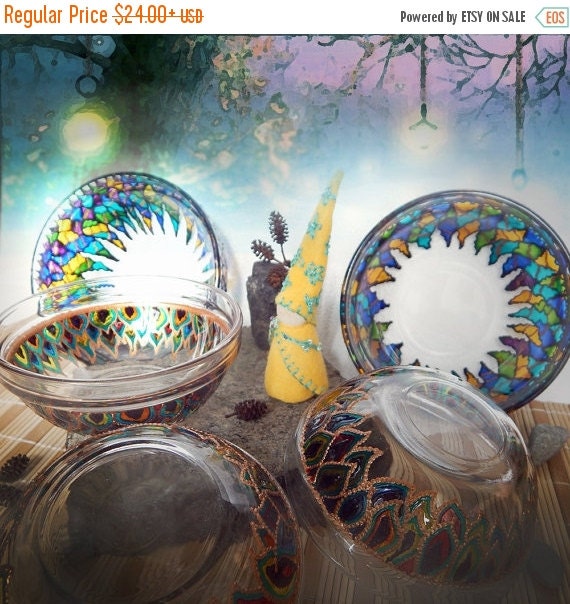 Stained GLASS BOWL tea light candle holder hand by RichanaDragon