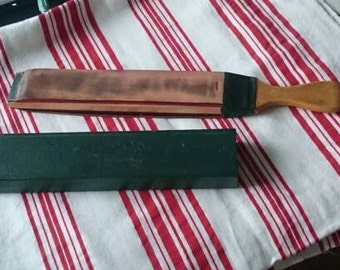 Vintage Leather Strop, Wood Block Straight Razor Strop, French Paddle Strop in Box