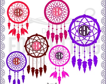 Dream Catcher Feather monogram Frame, cut Files SVG DXF EPS. dreamcatcher Cutting or Printing, Instant Download. 0524
