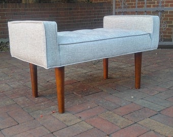 Walnut Mid Century Upholstered Bench - Tufted~ Design 59 inc