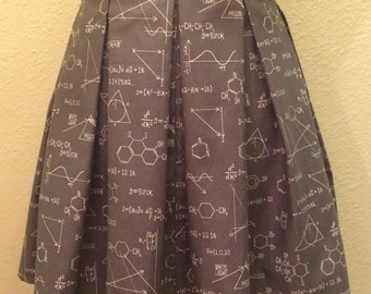 Grey Math and Science Printed Adult High Waisted Skater Skirts