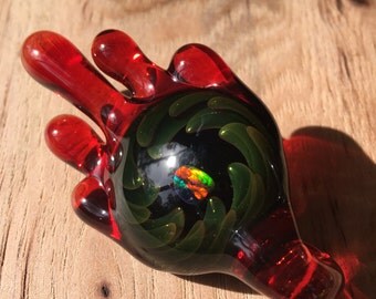 Dragon's Blood Drip Fume Implosion Glass Pendant with Opal