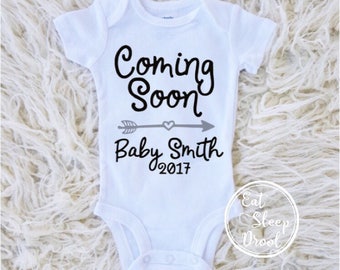 coming soon onesie Pregnancy announcement onesie due date on onesie shirt baby reveal new baby new sibling newborn baby second sibling