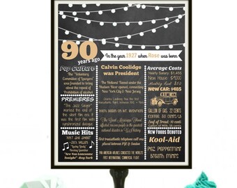 1927 Birthday Poster, 90th Birthday Poster, 90 Year Old Birthday, 90th Birthday Decoration, 90 Birthday, 90 Years, 1927 Birthday PRINTABLE