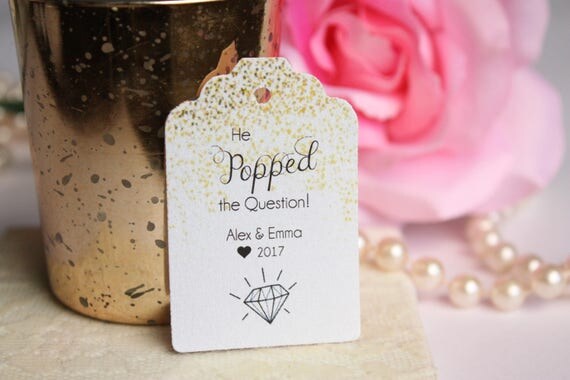 He Popped the Question Custom Gold Wedding Favor Tags