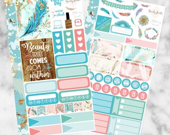 W197 Fluttering Peacock, PERSONAL SIZE, Mini Kit, Weekly Kit, Planner Stickers, Sticker Kit, Feather Stickers, Peacock Stickers, UK Stickers