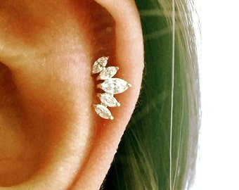 CZ Crown cartilage earring, tiara tragus earring, crown conch earring, dainty crystal cartilage piercing, rose gold stud, Most popular item