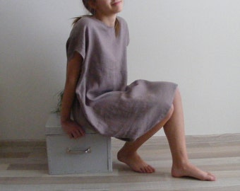 One size linen dress / Oversize / loose fit / Washed linen tunic / Dusty Pink linen tunic / Linen Tunic dress