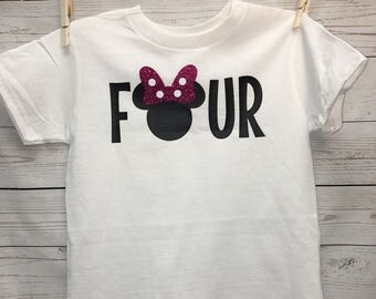 Four Birthday Shirt, Minnie Mouse Shirt, Disney Shirt, Minnie Mouse Birthday Shirt, fourth birthday shirt, Mickey Mouse Shirt, Kids Clothing