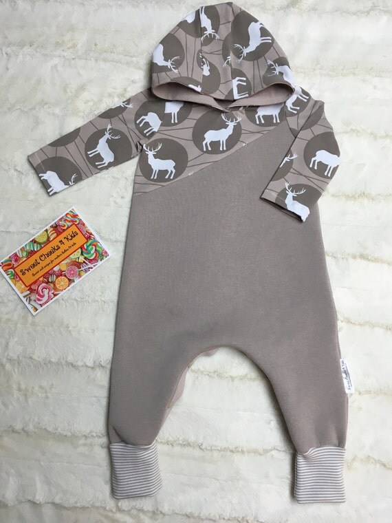 Harem Romper with Hood Rustic Baby Boy Clothes by SweetCheeks4Kids