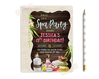 Spa party invitation, Spa Party printables, Spa Birthday Party Invitations, Spa Birthday Party, Spa theme Party, Spa invites, Spa invite,