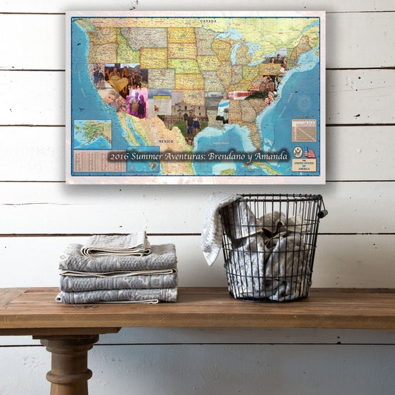 Custom Travel Photo Map Canvas Personalized Photo Map US
