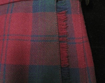 Pleated Scottish Kilt, Jedburgh Kiltmakers, Red and Green Plaid, Pure New Wool, Size USA 12, Made in Jedburgh, Scotland, Vintage