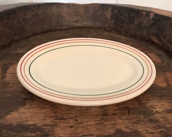 Vintage Iroquois China Oval Platter Plate with Stripe Border Detail | Made in Syracuse NY