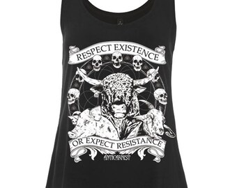 Woman's Vegan Tank Top Vest 'Respect Existence or Expect Resistance' By Anticarnist Vegan Clothing