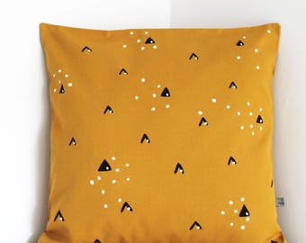 Cushion cover Mountains Mustard Yellow Snow Winter pillow cover FREE UK shipping throw pillow Nursery decor cover Scandi