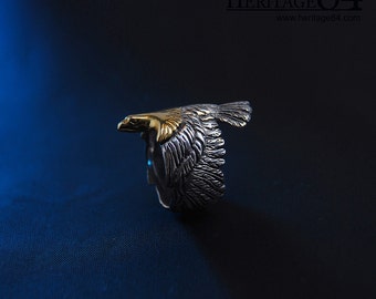 Eagle Ring, man's statement ring, silver ring woman, hawk silver long ring, adjustable open ring, long ring, wrap ring, unisex fashion ring