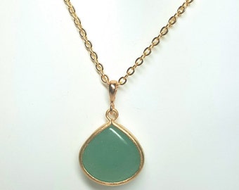 Jade necklace, green necklace, jade-green necklace, adventurine green necklace, green and gold necklace, gold plated, approx. 18 inches long