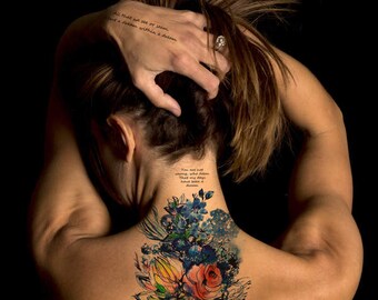 Supperb Large Temporary Tattoos - Watercolor Blue Flowers Bouquet of Summer Dream